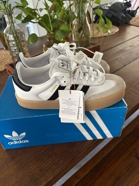 adidas Samba Leather Sneakers in White, Black and Gum